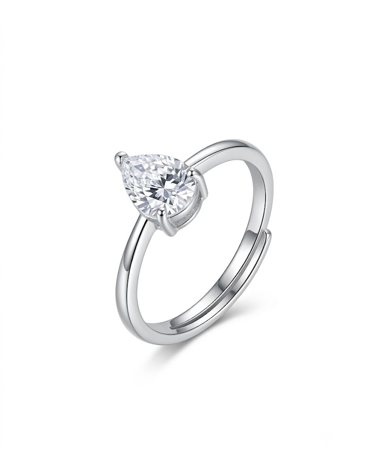 925 Silver Pear Cut Solitaire Ring #color_silver