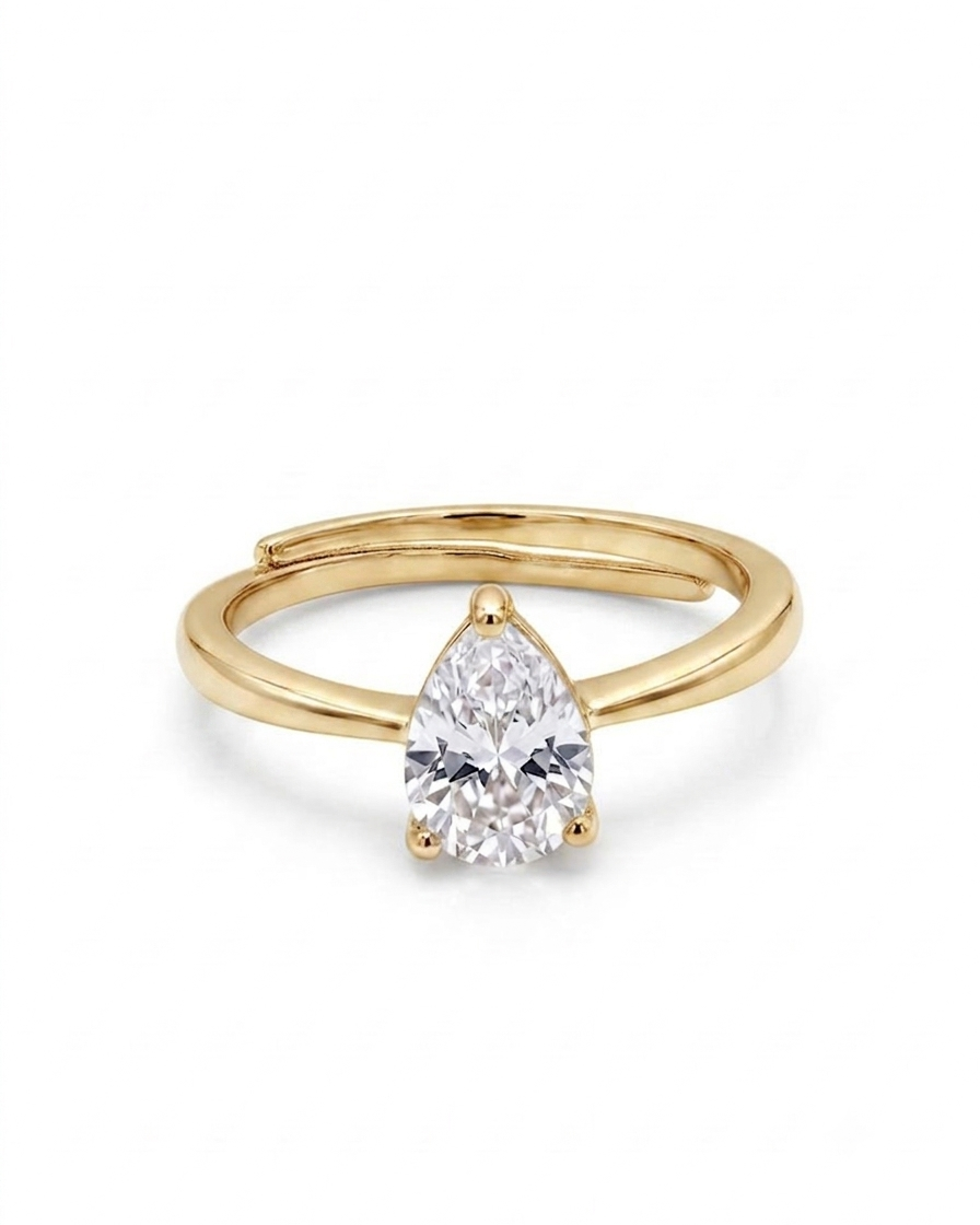 925 Silver Pear Cut Solitaire Ring #color_gold