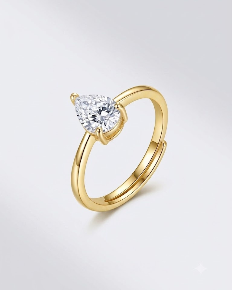 925 Silver Pear Cut Solitaire Ring #color_gold