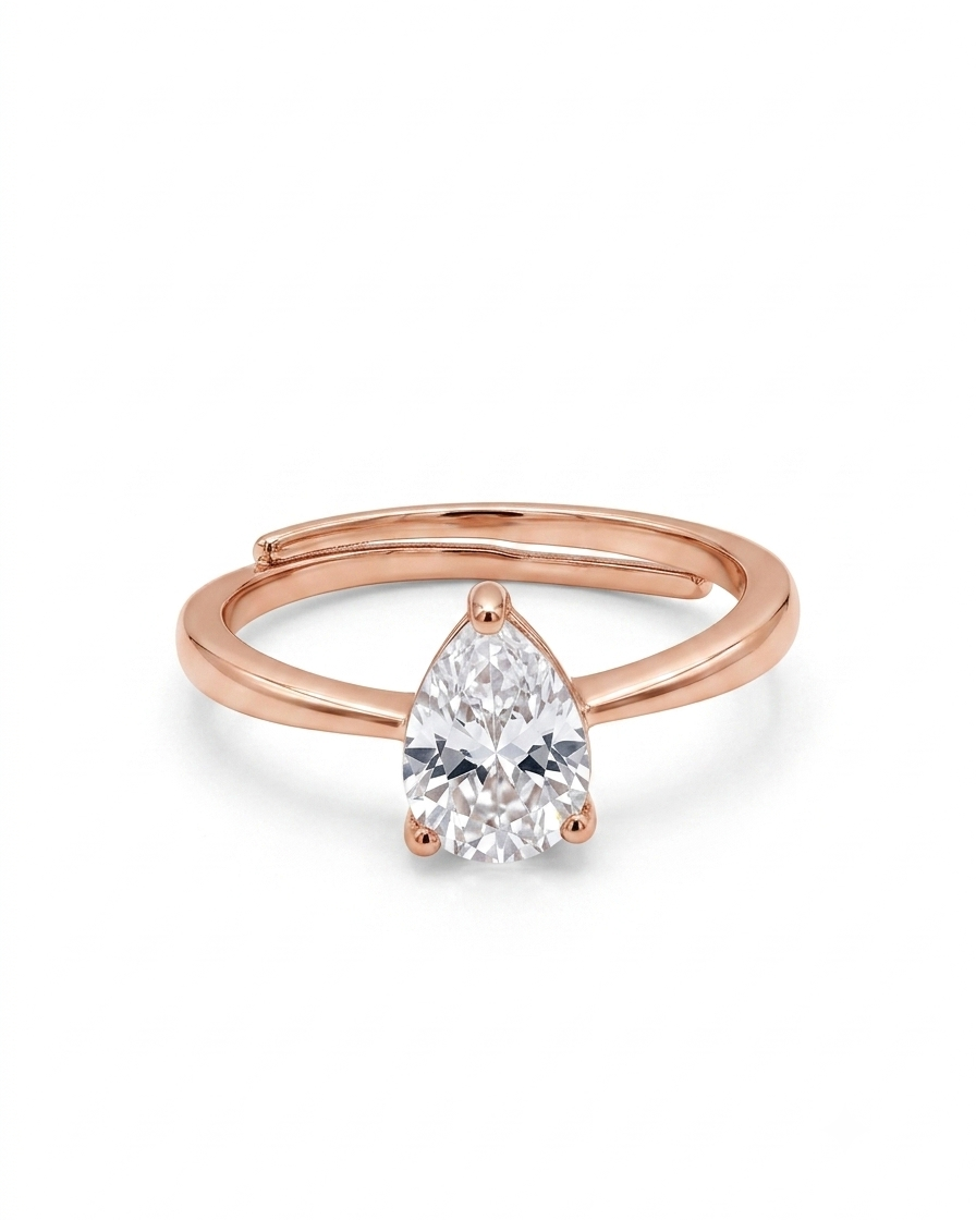 925 Silver Pear Cut Solitaire Ring #color_rose gold