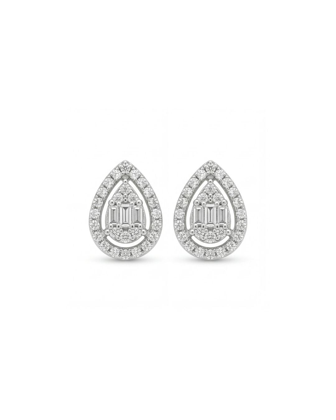 Minimal elegant pear outline stud earrings #color_silver