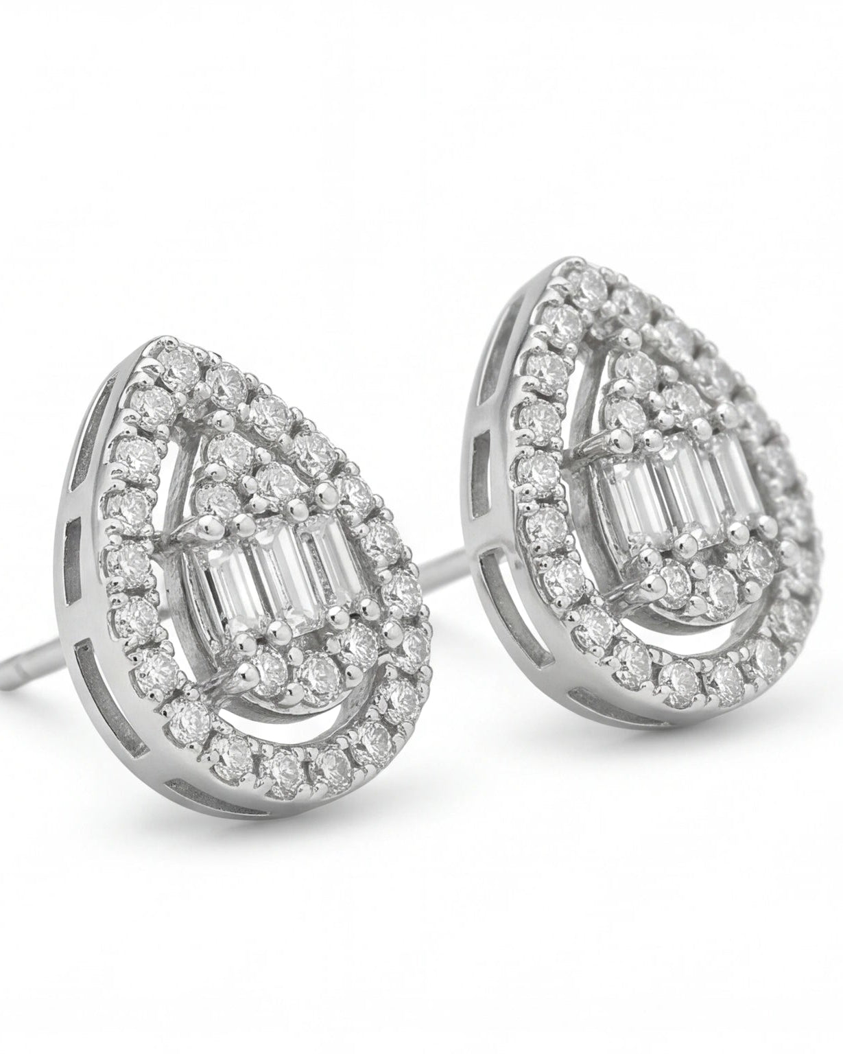 Minimal elegant pear outline stud earrings #color_silver
