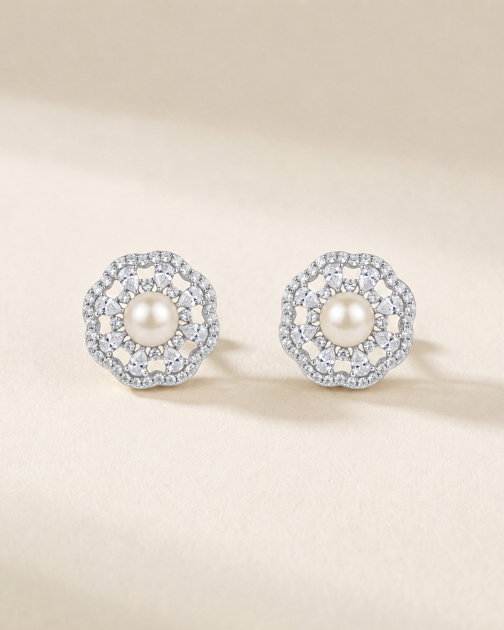 Pearl Floral Stud Earrings #color_silver