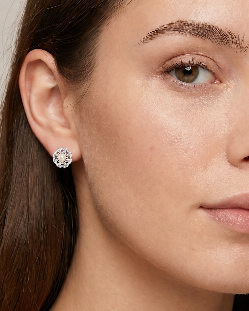 Pearl Floral Stud Earrings #color_silver