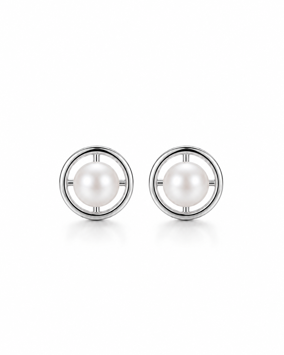 Open Circle Pearl Stud Earrings