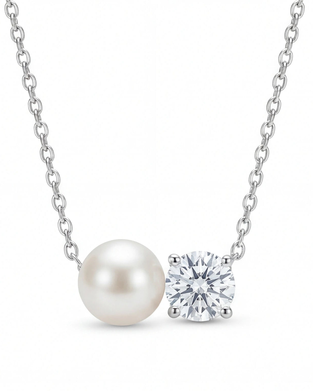 Double Pearl Chain Necklace for Women #color_silver