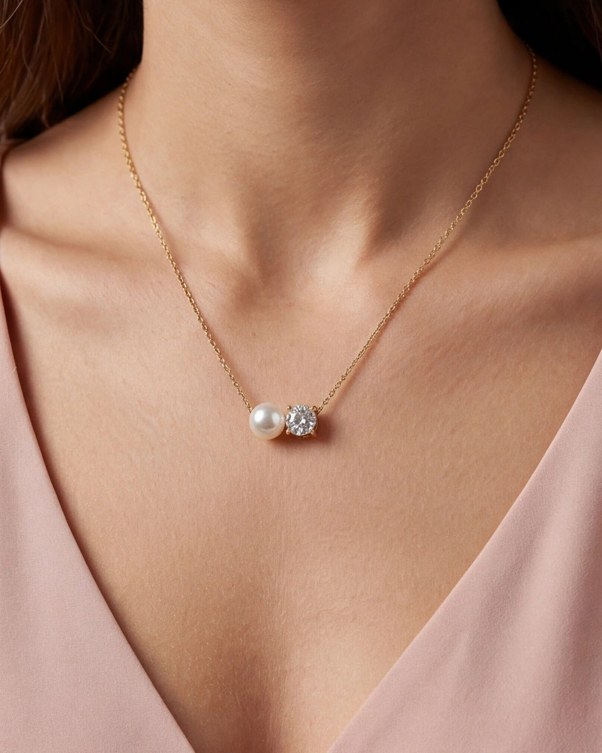 Double Pearl Chain Necklace for Women #color_gold