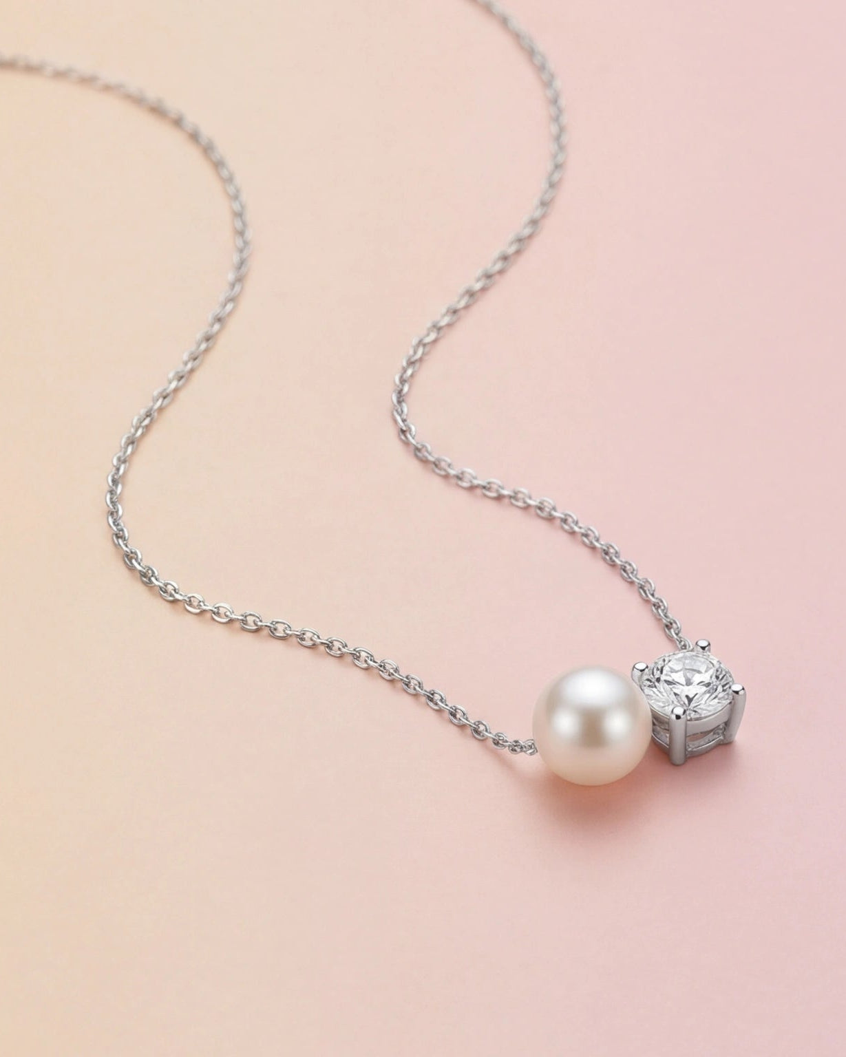 Double Pearl Chain Necklace for Women #color_silver