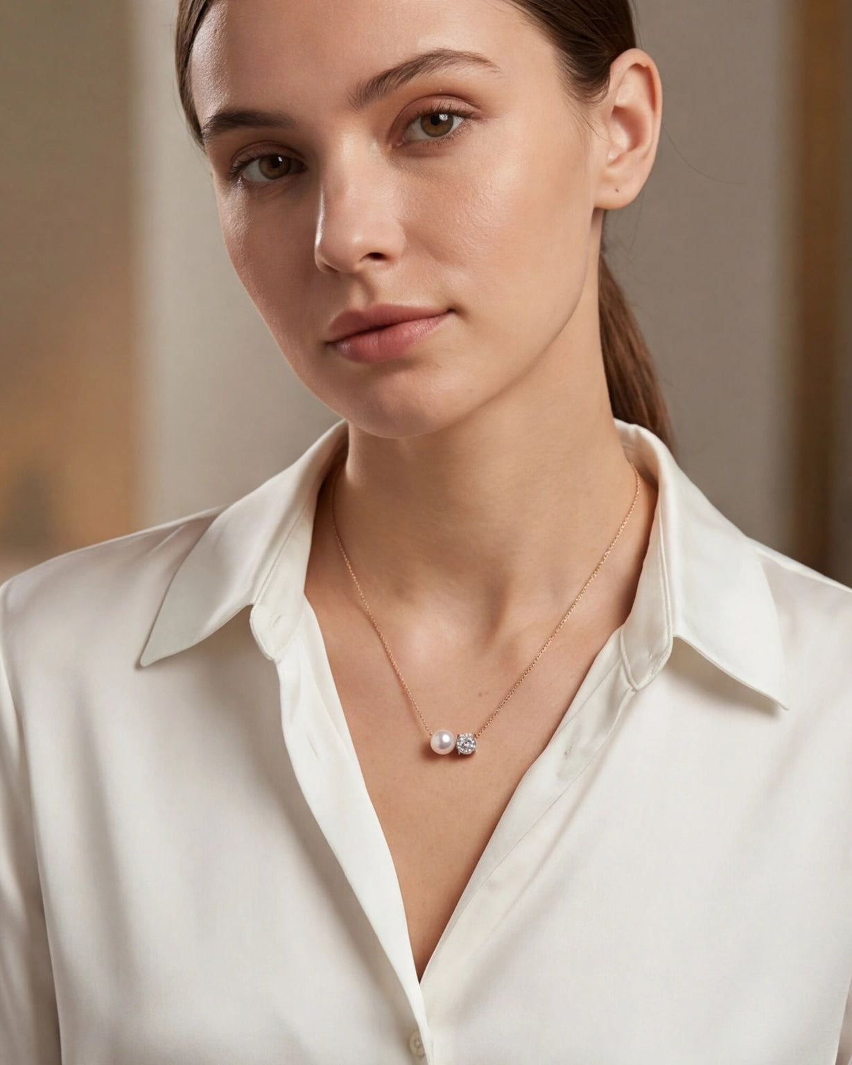Double Pearl Chain Necklace for Women #color_rose gold