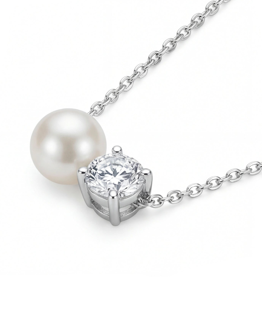 Double Pearl Chain Necklace for Women #color_silver