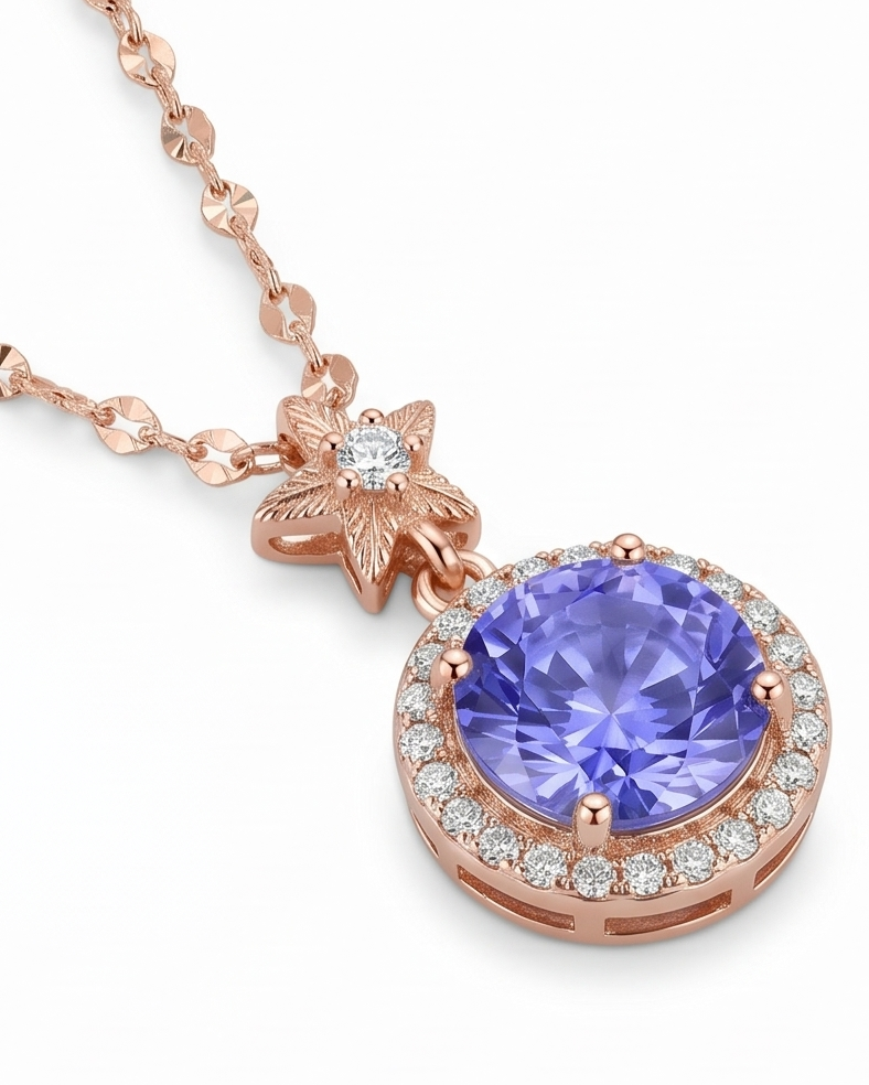 Violet Halo Pendant Necklace #color_rose gold