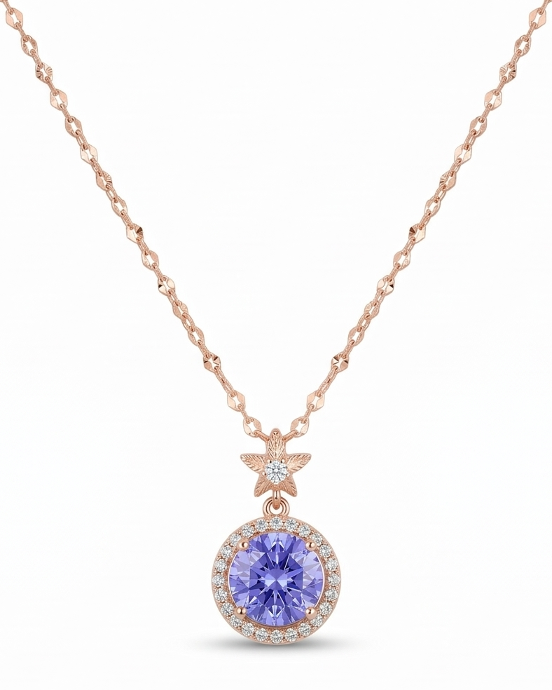 Violet Halo Pendant Necklace #color_rose gold