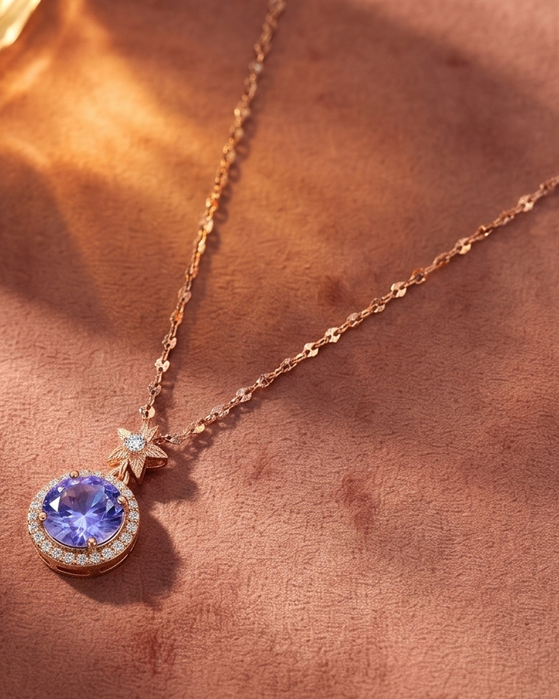 Violet Halo Pendant Necklace #color_rose gold