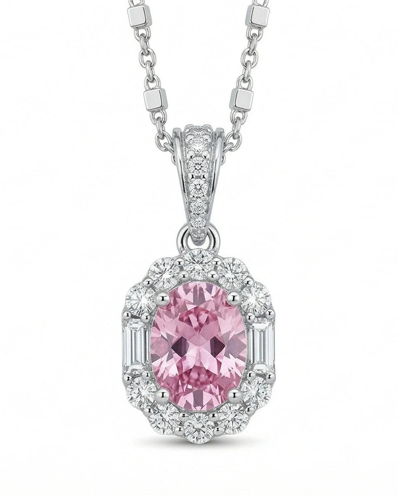 Pink Pendant Necklace for Women#color_silver