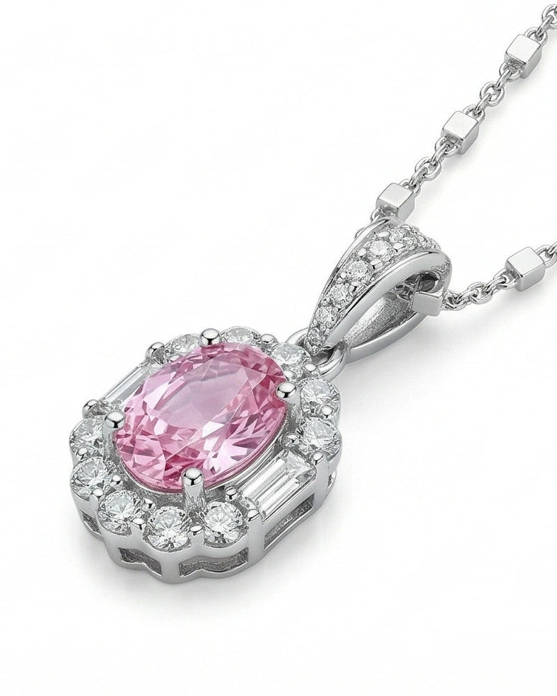 Pink Pendant Necklace for Women#color_silver