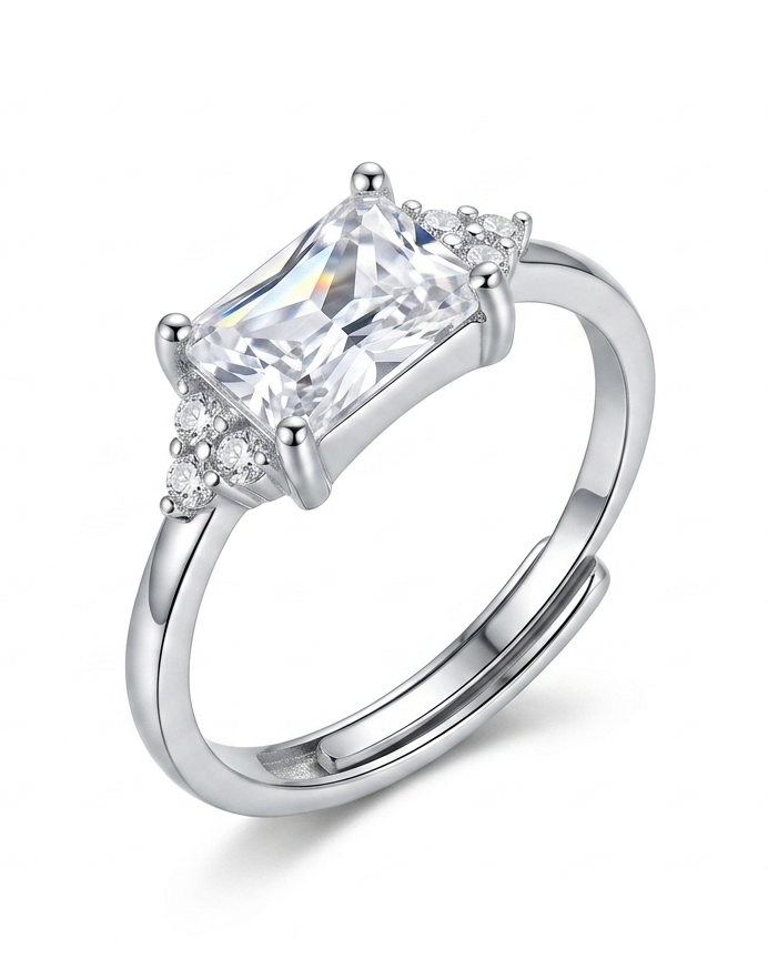 925 Silver Princess Cut Solitaire Ring #color_silver
