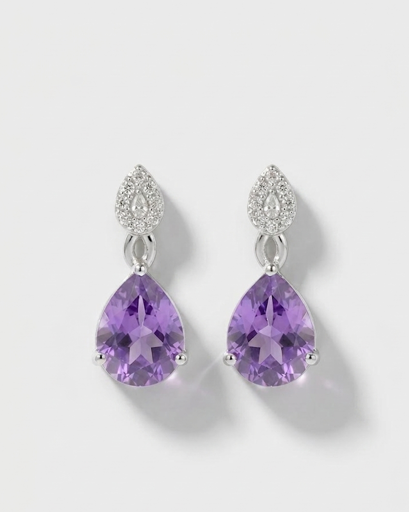 Purple Teardrop Drop Earrings #color_silver