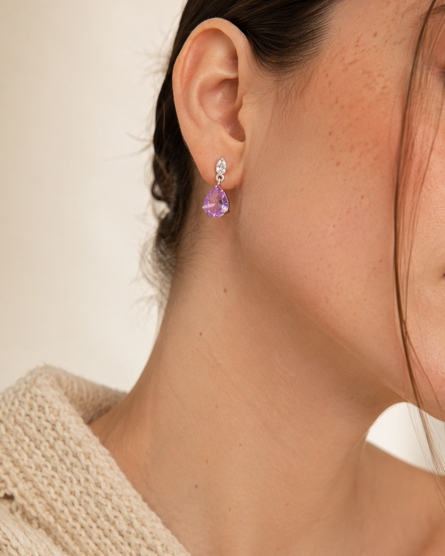 Purple Teardrop Drop Earrings #color_silver