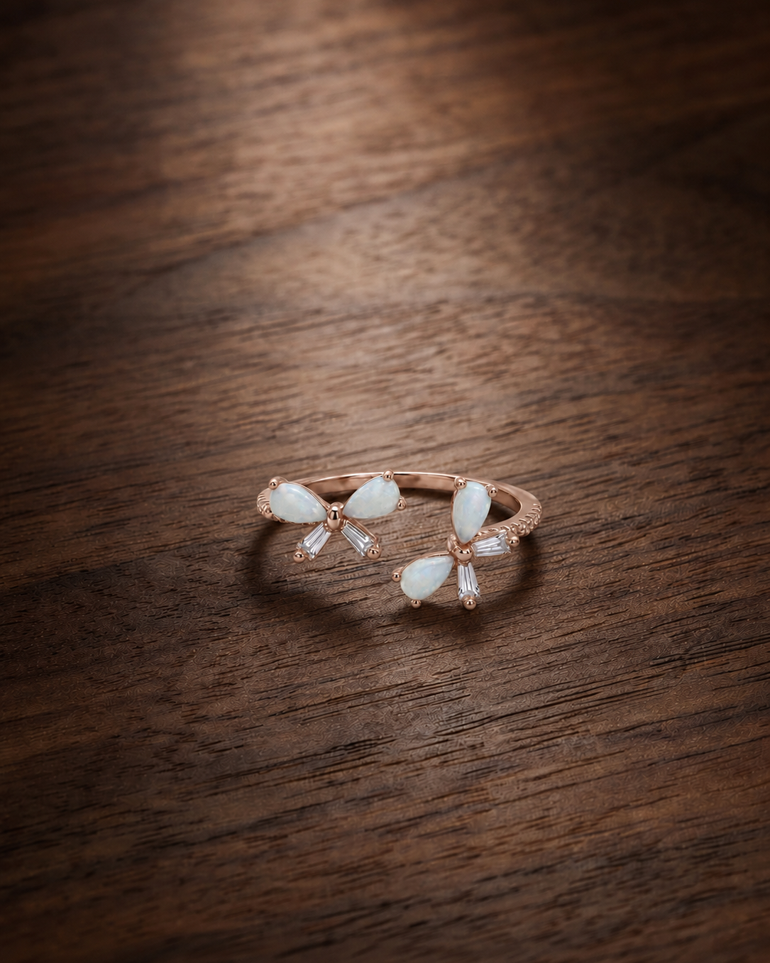 925 Silver Butterfly Pearl Adjustable Ring #color_rose gold