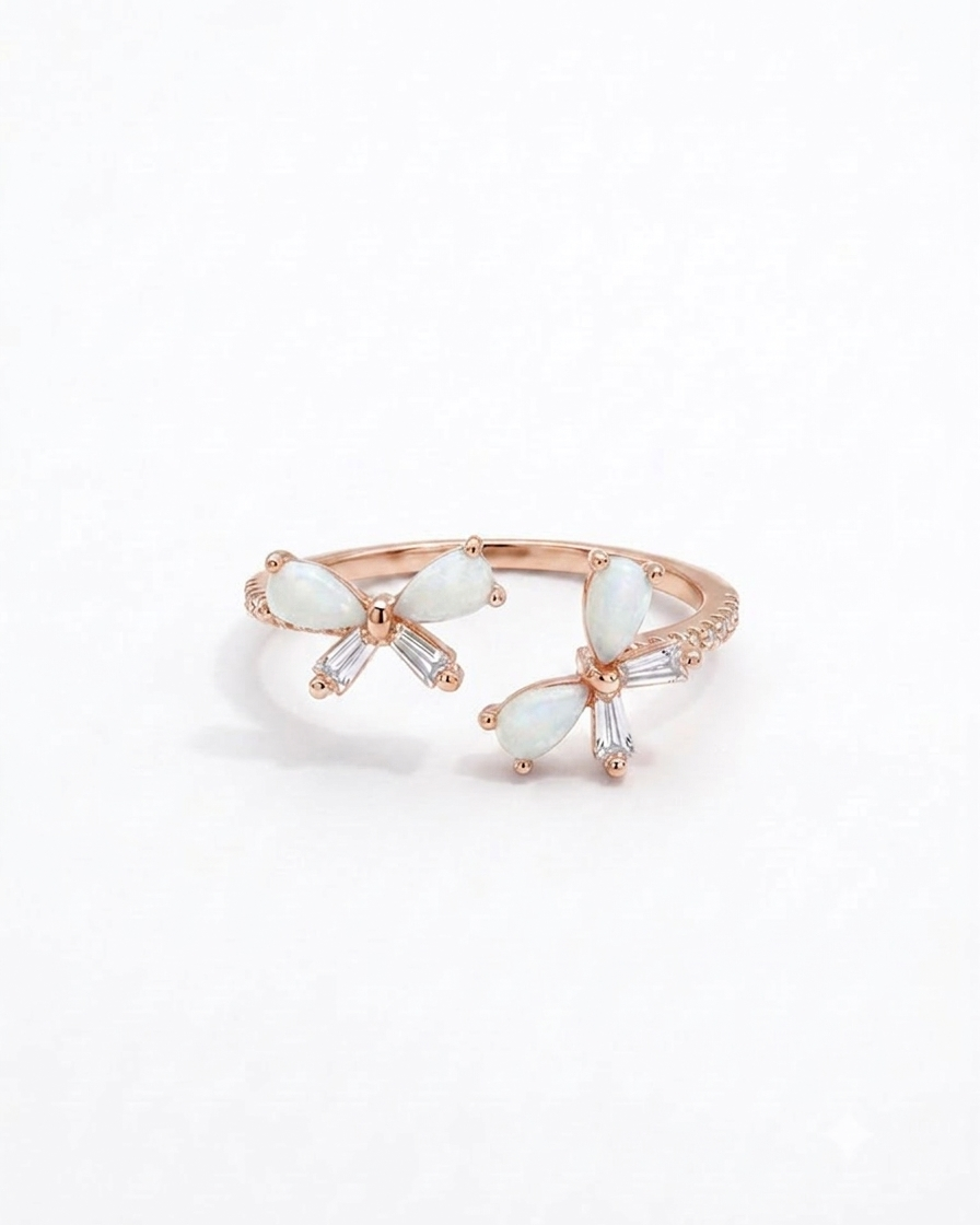 925 Silver Butterfly Pearl Adjustable Ring #color_rose gold