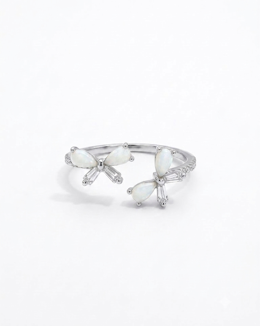 925 Silver Butterfly Pearl Adjustable Ring #color_silver