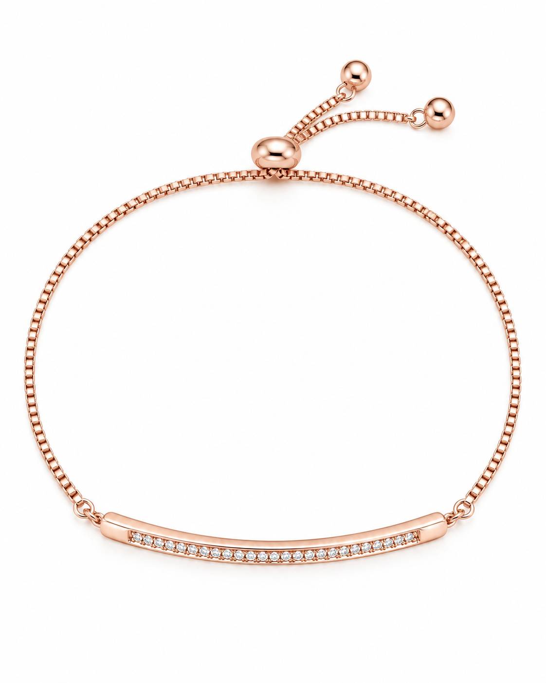 Rose gold bar bracelet with sparkling white accents
