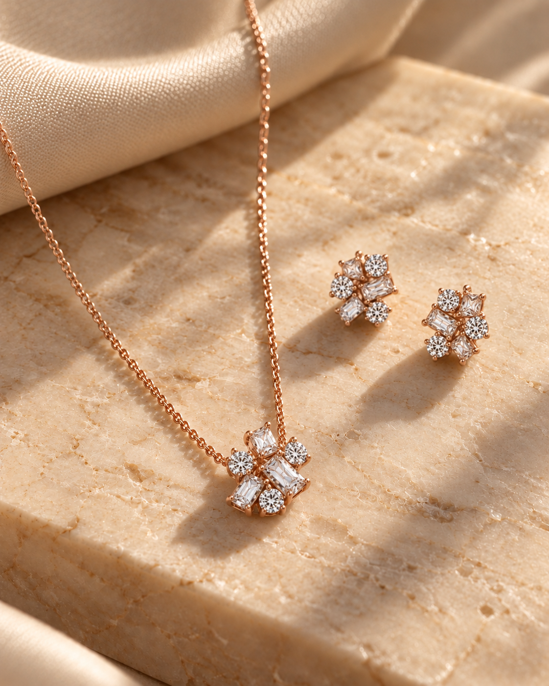 Lumière Mixed-Cut Cluster Jewelry Set | 925 Sterling Silver Necklace & Earrings