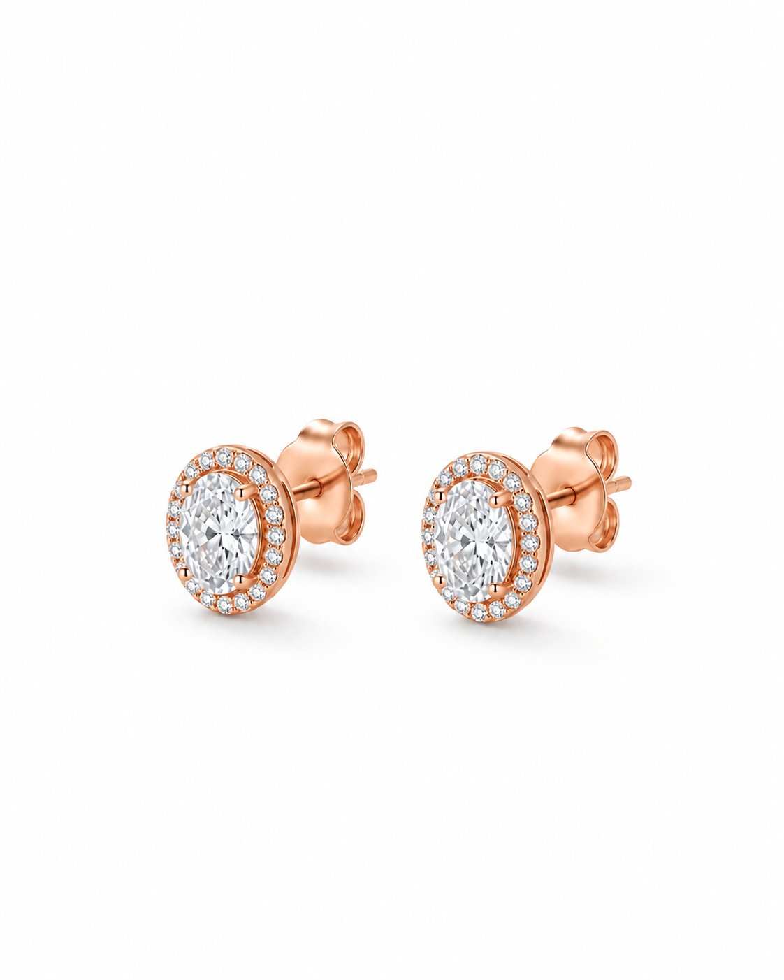 925 Sterling Silver rose gold oval halo stud earrings