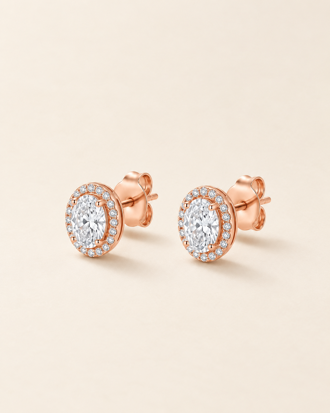 925 Sterling Silver rose gold oval halo stud earrings