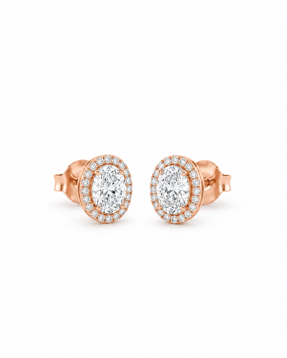 925 Sterling Silver rose gold oval halo stud earrings