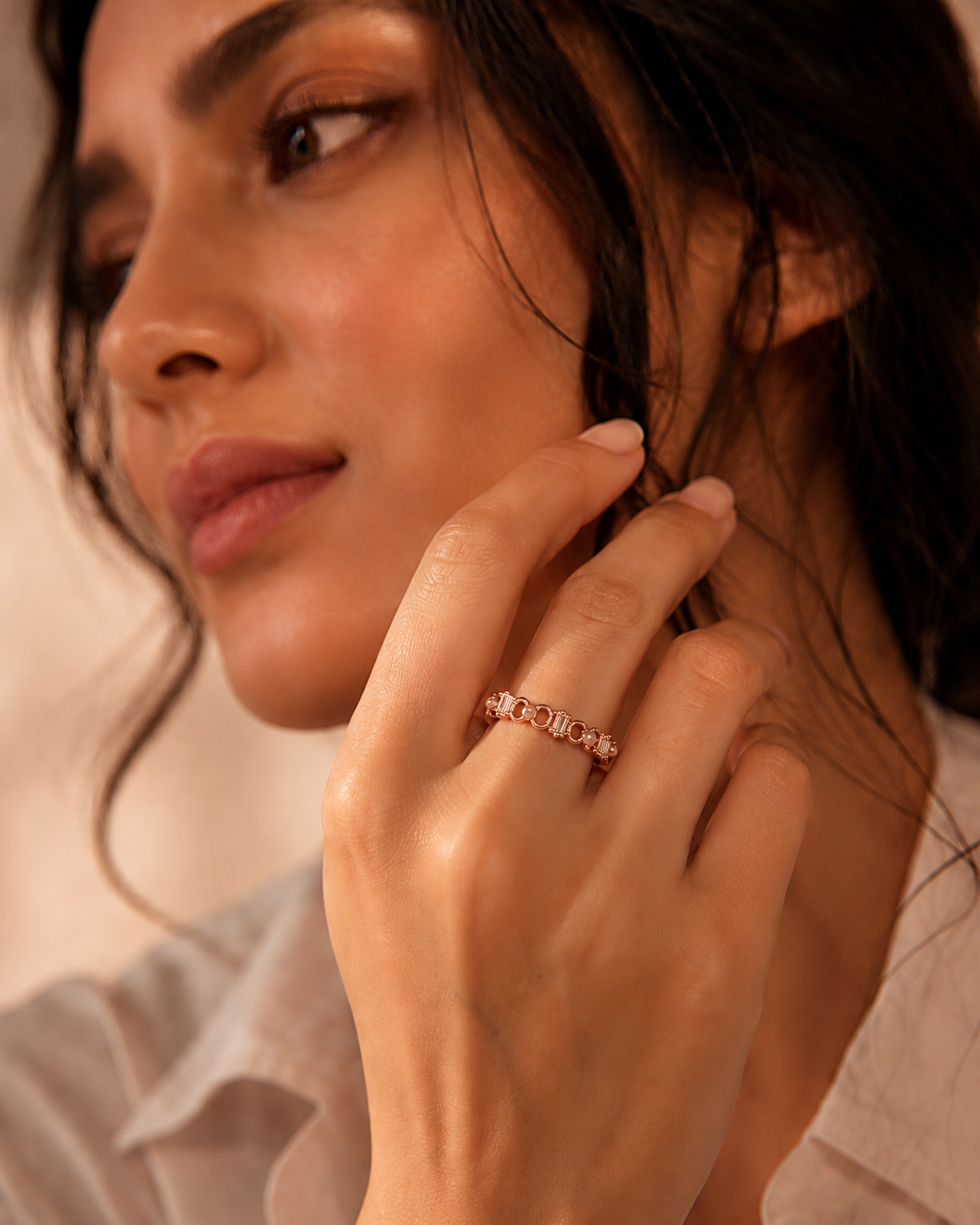 925 Silver Pearl Loop Ring #color_rose gold