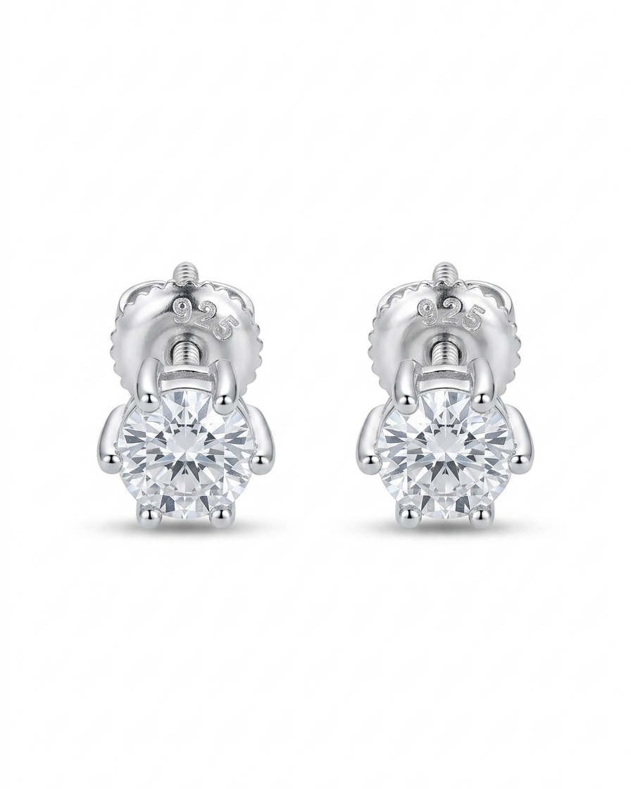 925 Silver Round Sparkle Stud Earrings #color_silver