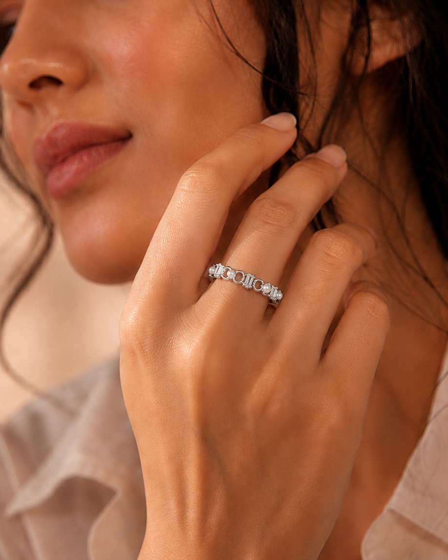 925 Silver Pearl Loop Ring #color_silver