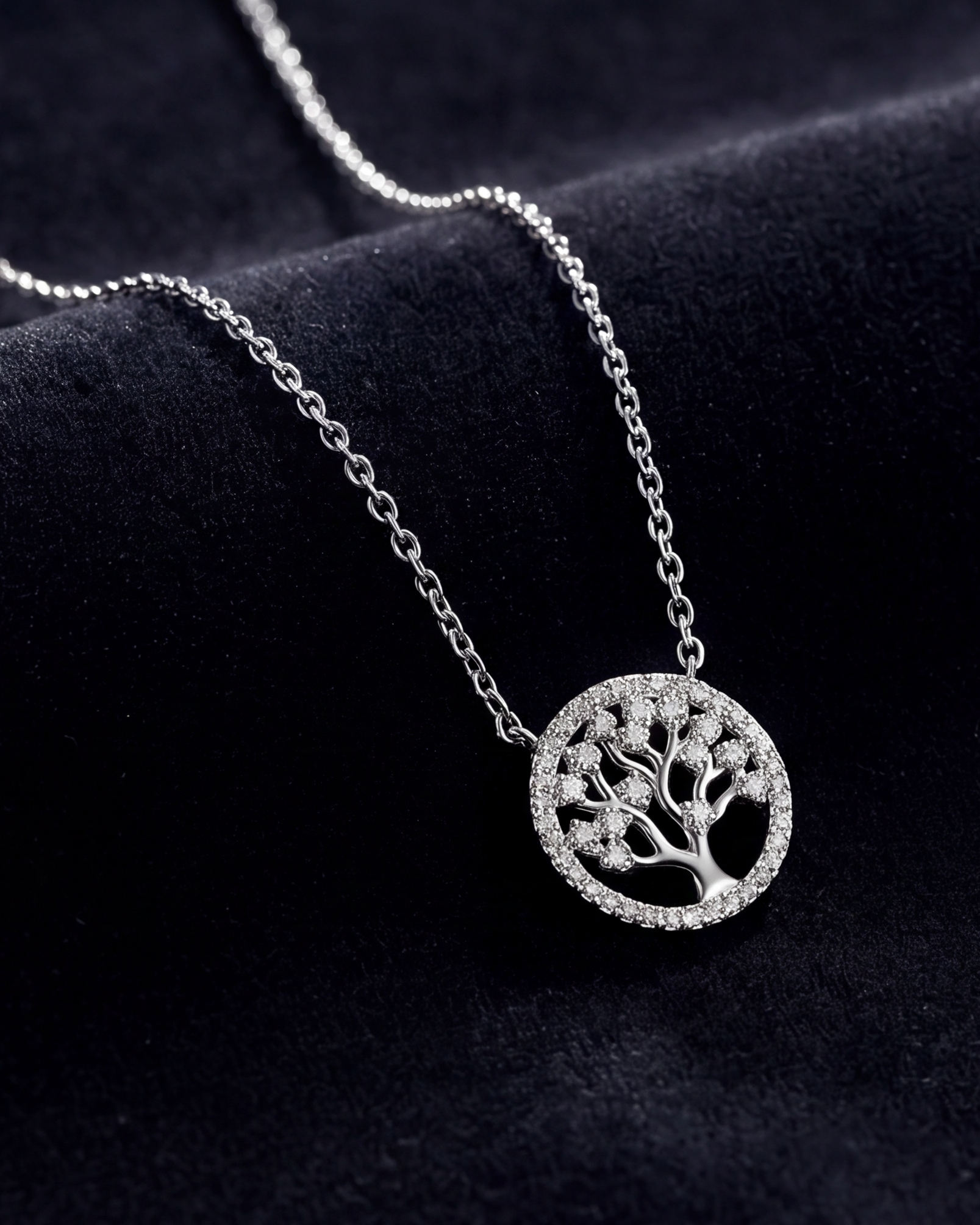 Silver Tree of Life Circle Chain Necklace  #color_silver