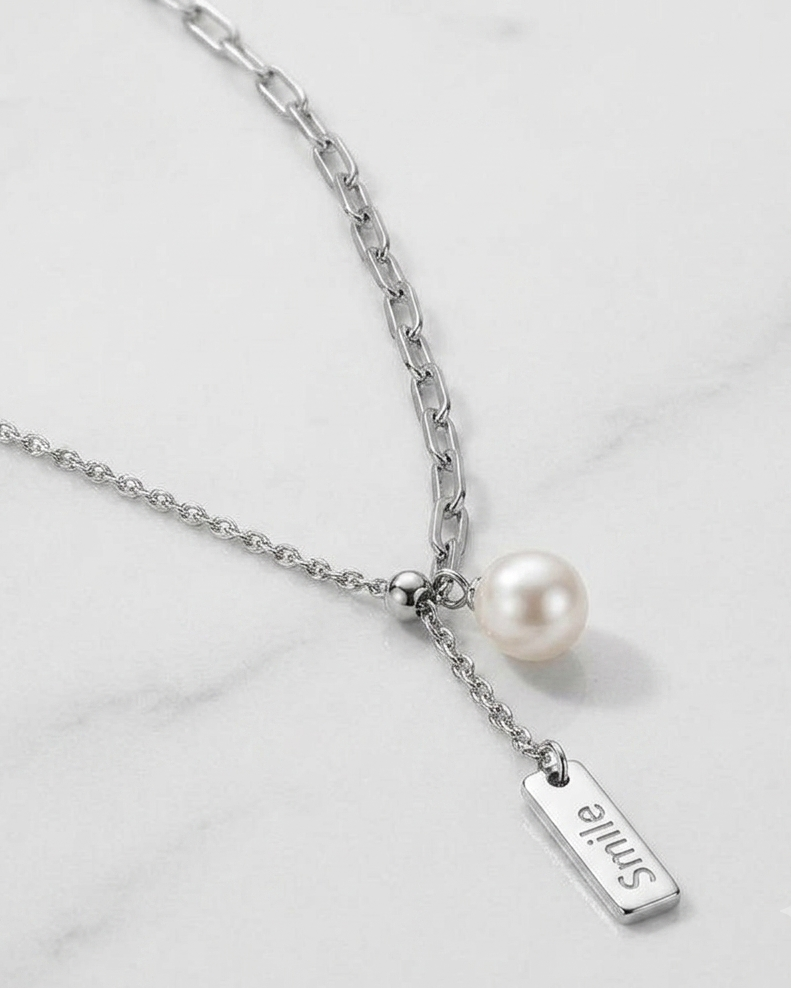 Smile Pearl Pendant Necklace #color_silver