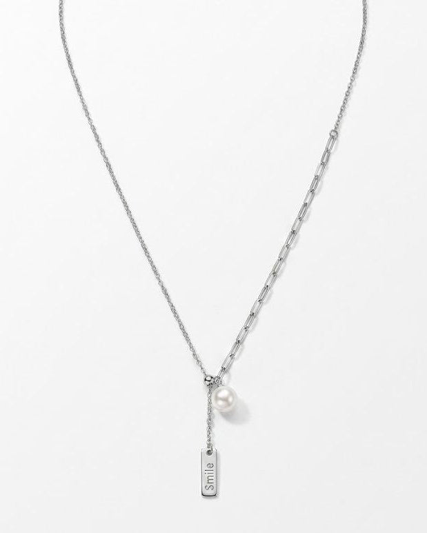 Smile Pearl Pendant Necklace #color_silver