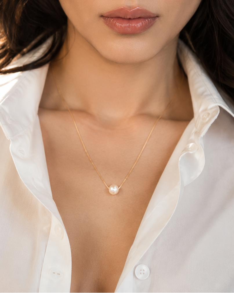 Single Pearl Chain Necklace for Women#color_gold