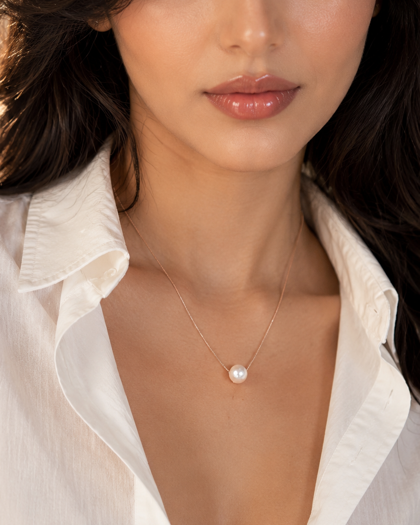 Single Pearl Chain Necklace for Women#color_rose gold