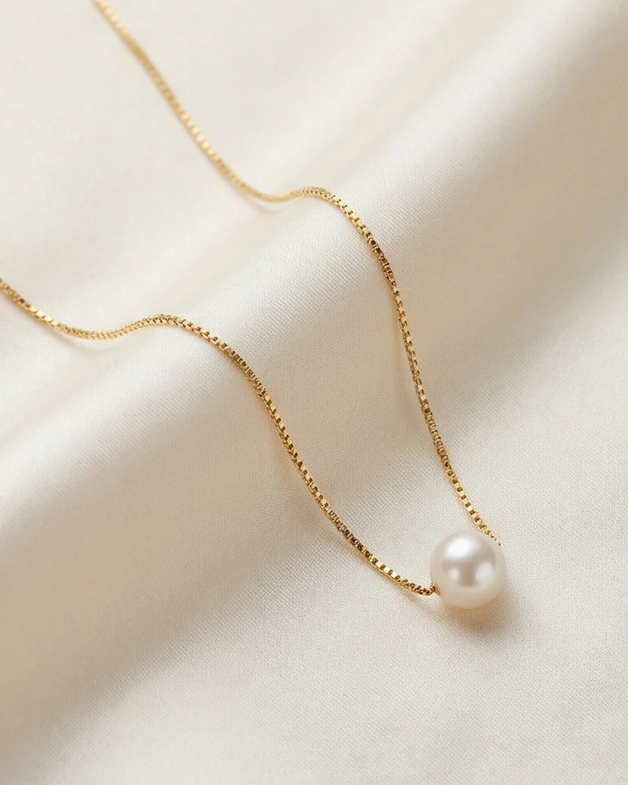 Single Pearl Chain Necklace for Women#color_gold