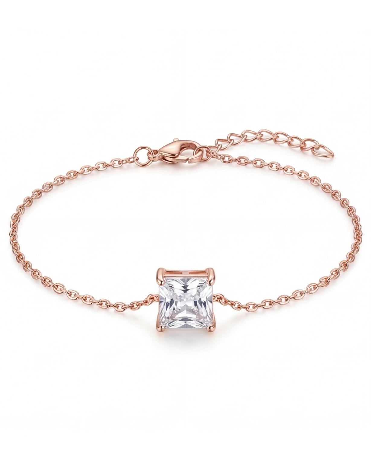 CZ Square Chain Bracelet for Women#color_rose gold