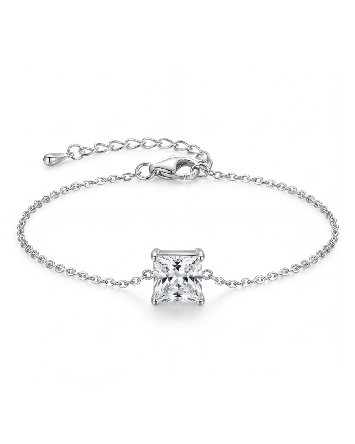 CZ Square Chain Bracelet for Women#color_silver