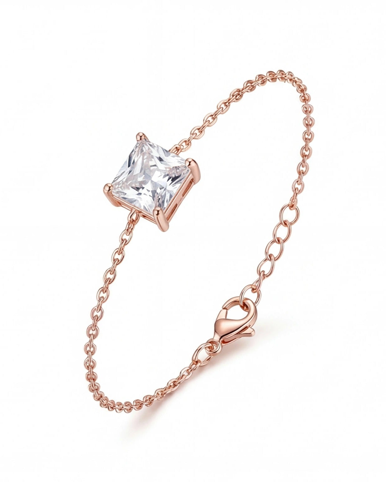 CZ Square Chain Bracelet for Women#color_rose gold