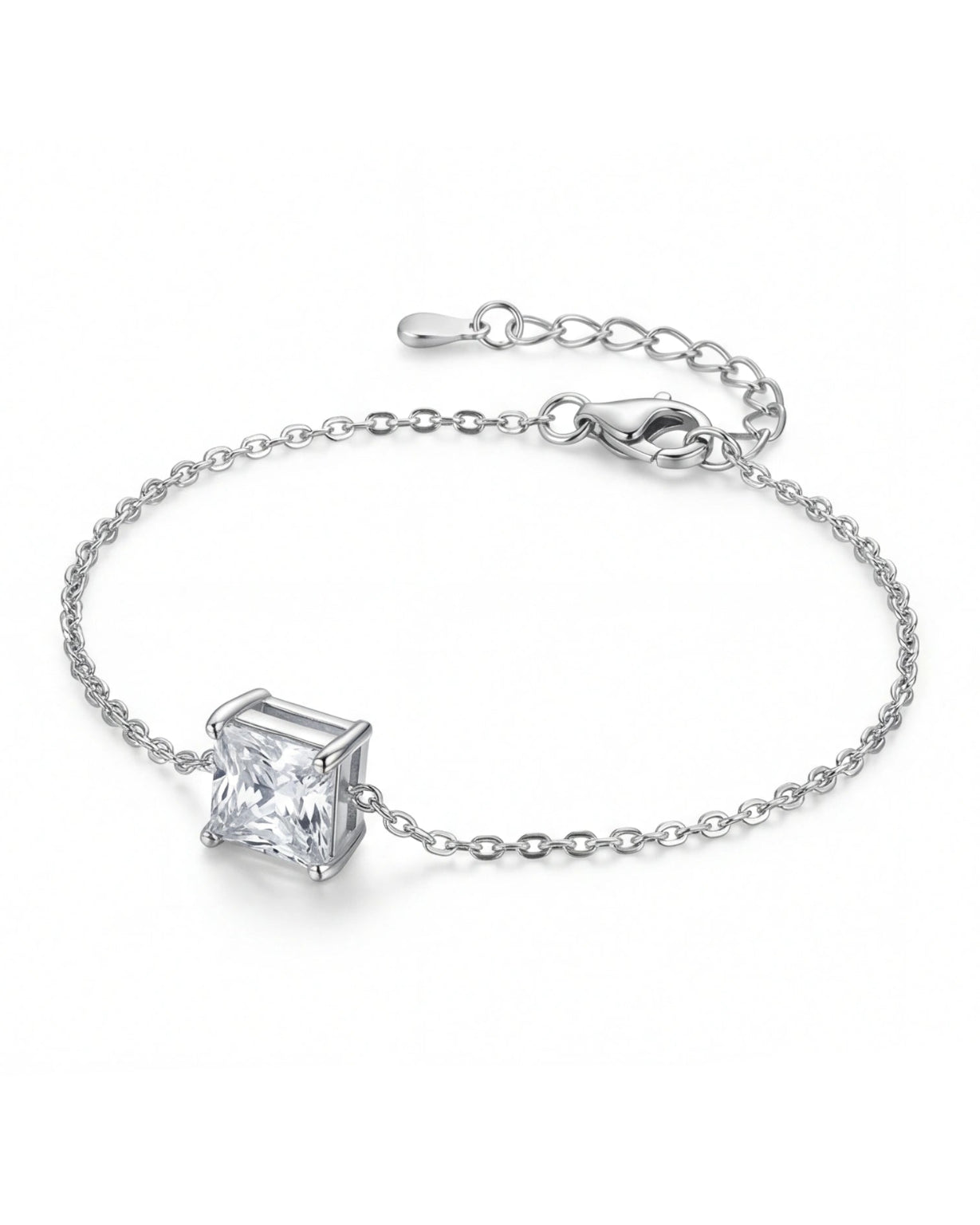 CZ Square Chain Bracelet for Women#color_silver