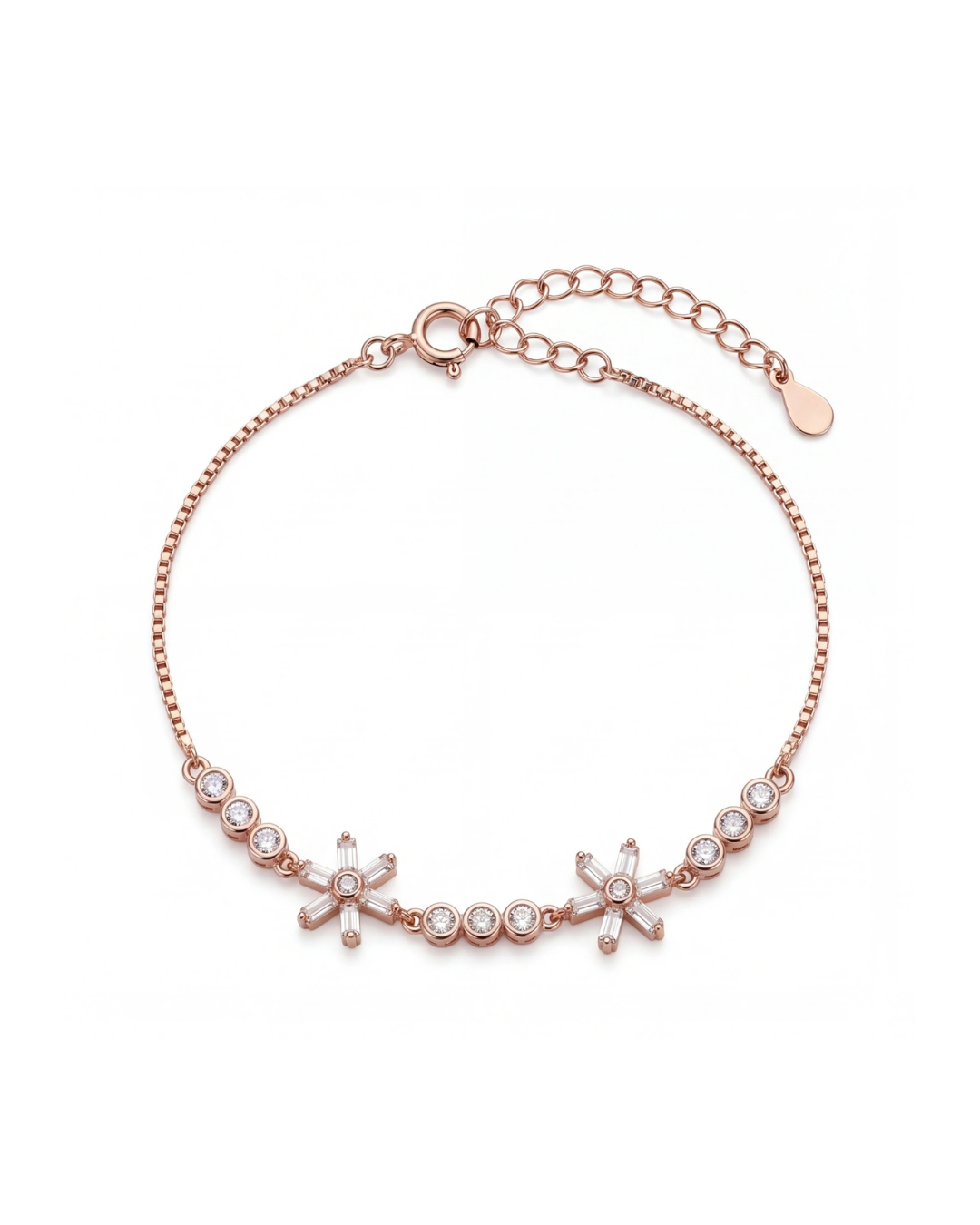 Sparkling Snowflake Sterling Silver Charm Bracelet #color_rose gold 