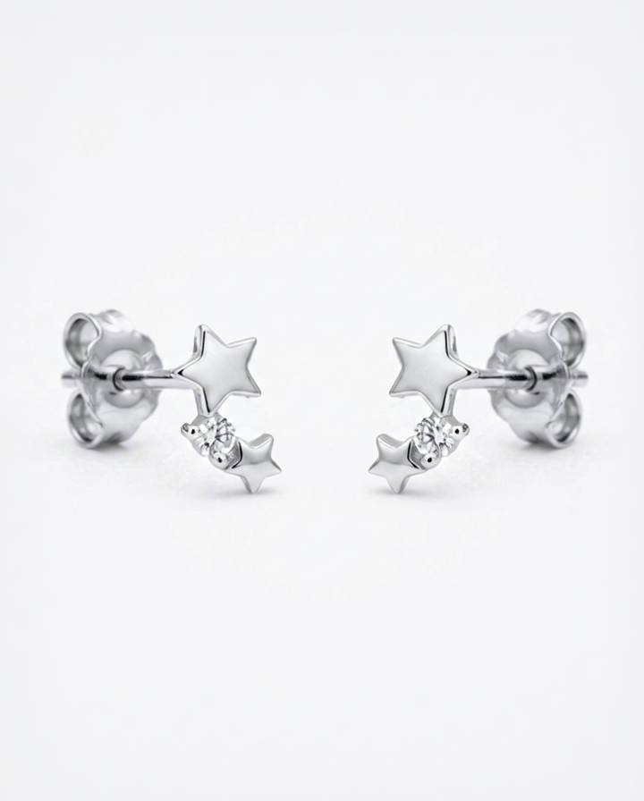 Stella Twin Star 925 Silver Stud Earrings #color_silver