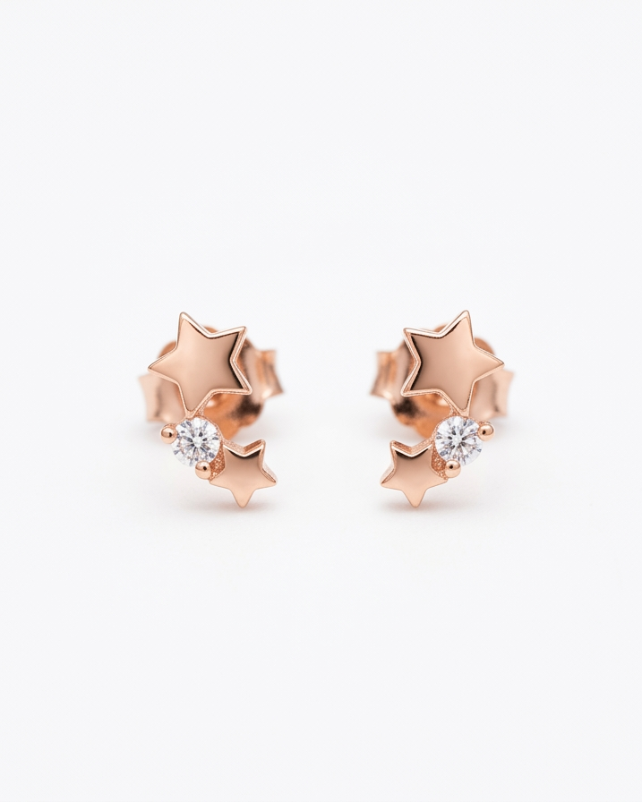 Stella Twin Star 925 Silver Stud Earrings #color_rose gold