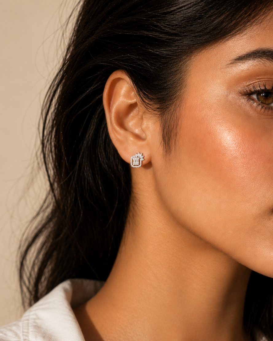 Floral Halo Stud Earrings #color_silver