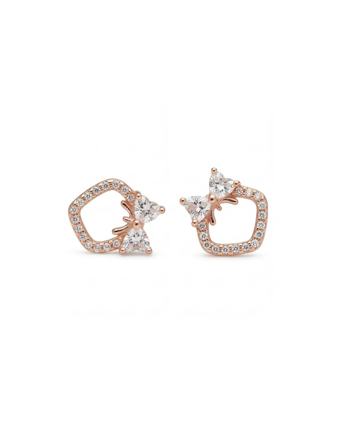 Cute bow and heart stud earrings #color rosegold