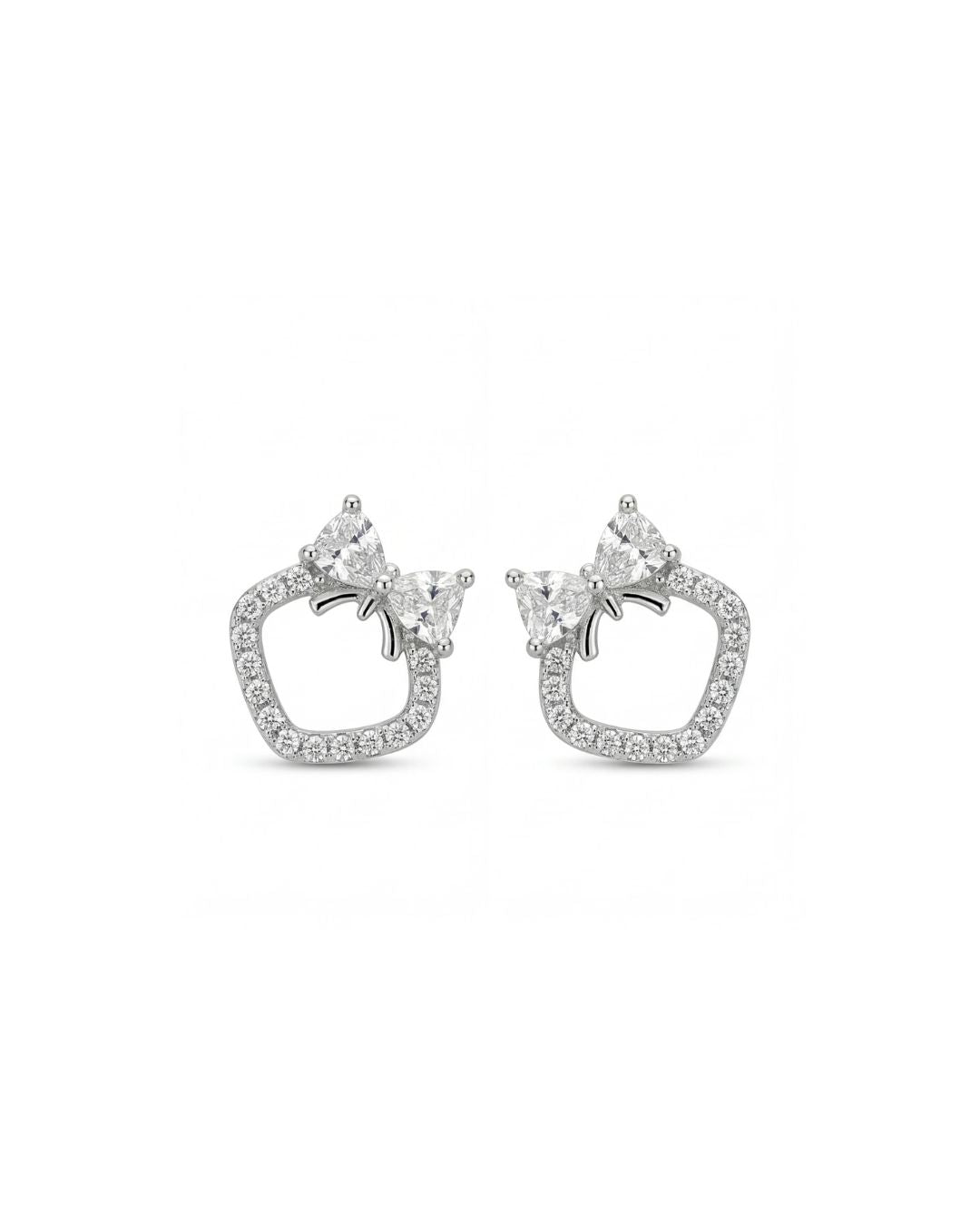 Cute bow and heart stud earrings #color silver