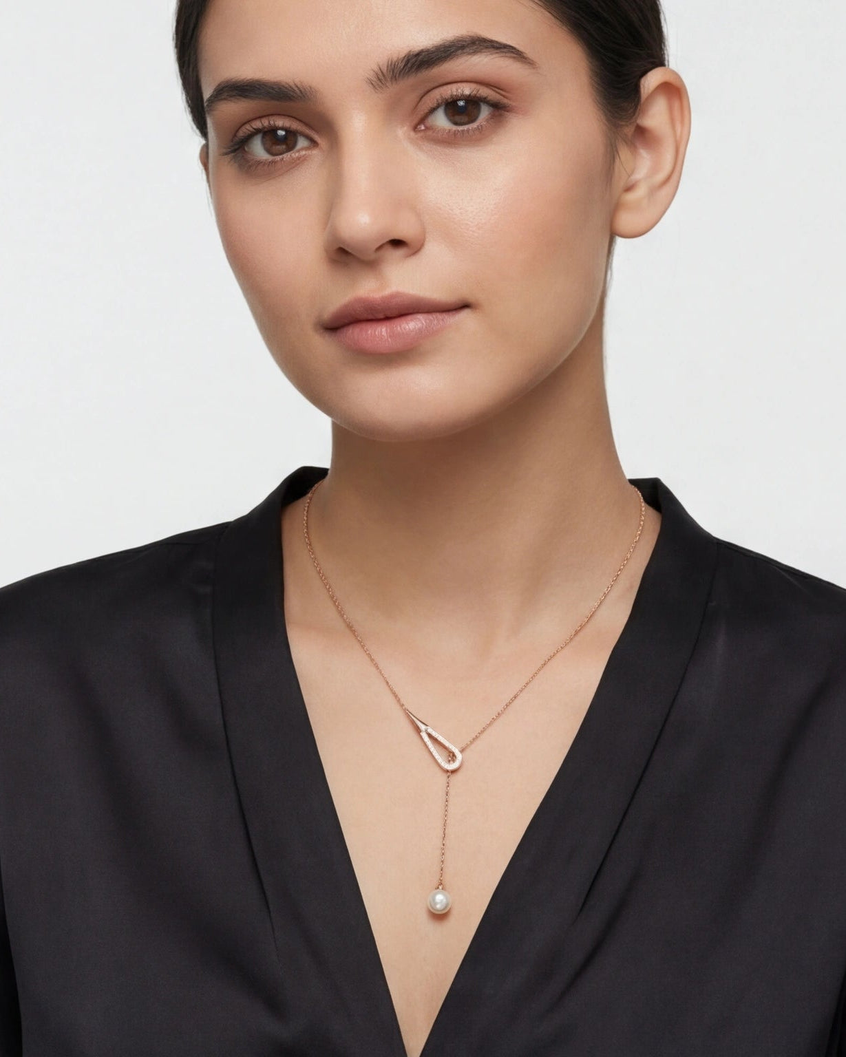 Teardrop Pearl Drop Necklace for Women#color_rose gold